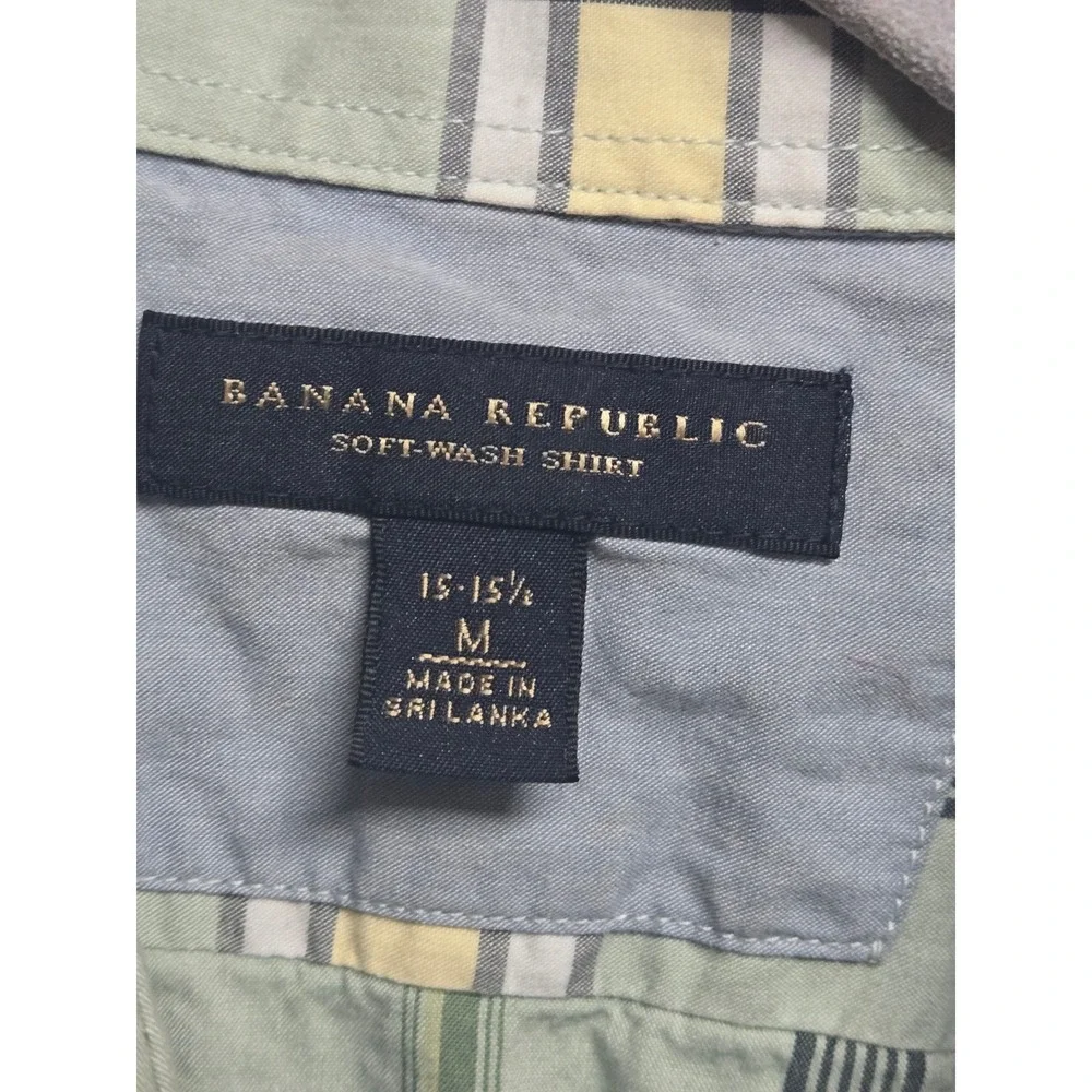 Banana Republic Soft-Wash Shirt Mens Medium Green Yellow Plaid Long Sleeve M